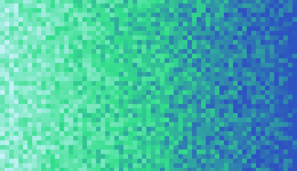 Mosaik aus grünen und blauen Pixeln